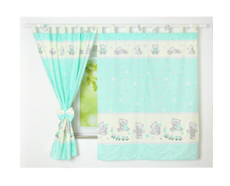 Dětské závěsy - 120x160 cm méďa s vláčkem - zelená