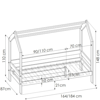 Dětská postel domek 160x80 cm + rošt ZDARMA - šedá